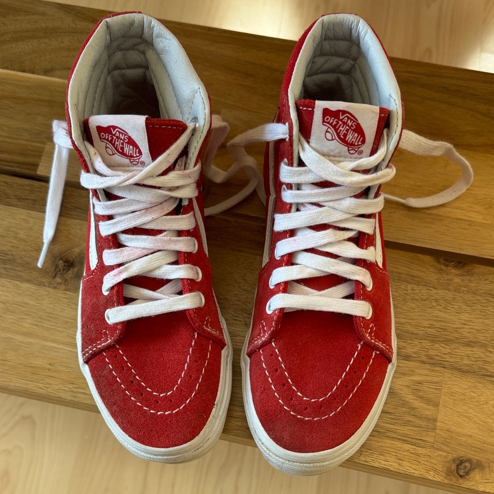 Vans Kids Red and White High-Top Sneakers T1